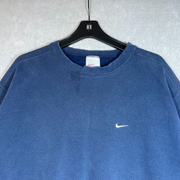 VINTAGE Nike Sweatshirt Mens XL Blue Crewneck 90s Embroidered Swoosh Navy Check - Picture 3 of 13